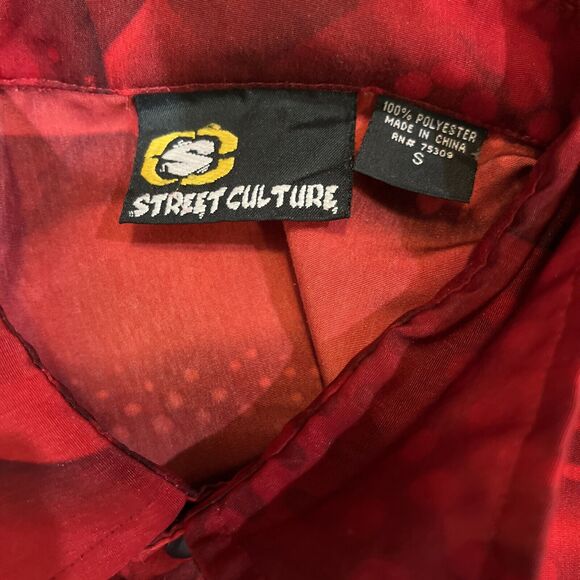 VINTAGE STREET CULTURE Y2K Shiny Club Hawaiian Loud Bold SHIRT Sz Men's S Red - Picture 5 of 5
